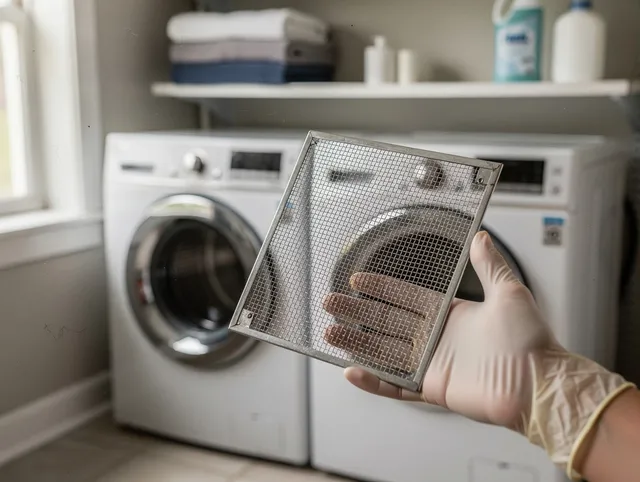 Pompano Beach Dryer Vent Cleaning specialist performing detailed lint trap cleaning service in Pompano Beach