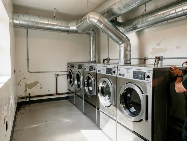 Pompano Beach Dryer Vent Cleaning team performing large-scale commercial dryer vent cleaning in Pompano Beach
